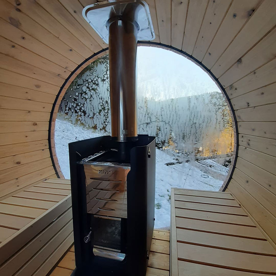 Fass Sauna im Winter